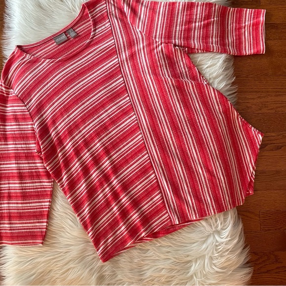 Chico's Tops - Chico’s Asymmetrical Pullover Stripes Red White Size Large Holiday Candy Cane